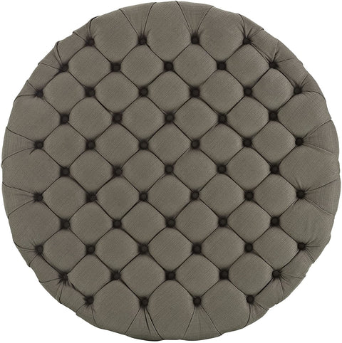 Oakestry Amour Fabric Upholstered Button-Tufted Round Ottoman in Granite