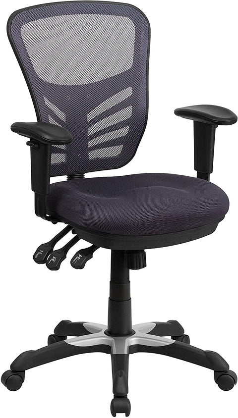 Oakestry Mid-Back Dark Gray Mesh Multifunction Executive Swivel Ergonomic Office Chair with Adjustable Arms