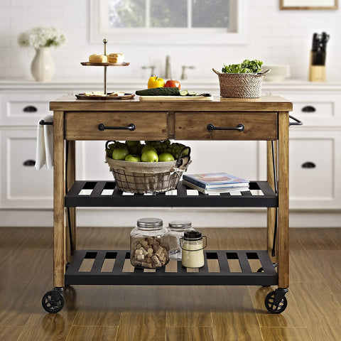 Oakestry Roots Rack Industrial Rolling Kitchen Cart, Natural