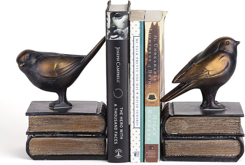 Oakestry DS781 Decorative Rustic Bookshelf Decor - Birds on Books Bookend Set - Bronze