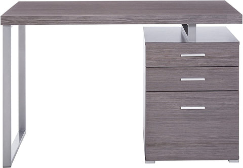 Oakestry Left or Right Facing 47-Inch Modern Home Office Computer Study Writing Desk with Filing Drawer, 48&#34;L, Grey &amp; Silver