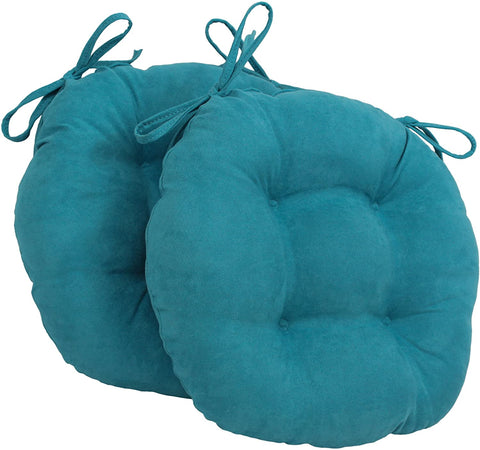Oakestry Solid Microsuede Round Tufted Chair Cushions (Set of 2), 16&#34;, Aqua Blue