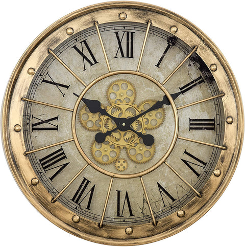 Oakestry gilded round gear clock
