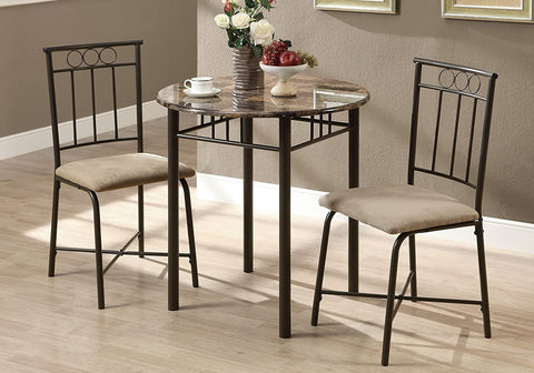 Oakestry Bronze Metal and Cappuccino Marble Bistro Dining Set, 3-Piece