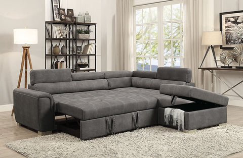 Oakestry Thelma Sleeper and Ottoman Sectional Sofa, Grey