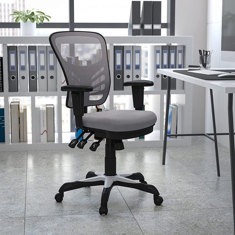 Oakestry Mid-Back Gray Mesh Multifunction Executive Swivel Ergonomic Office Chair with Adjustable Arms