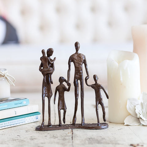 Oakestry Family of Five Sand Casted Metal Sculpture in a Beautiful Bronze Finish Bottom-Lined with Velveteen