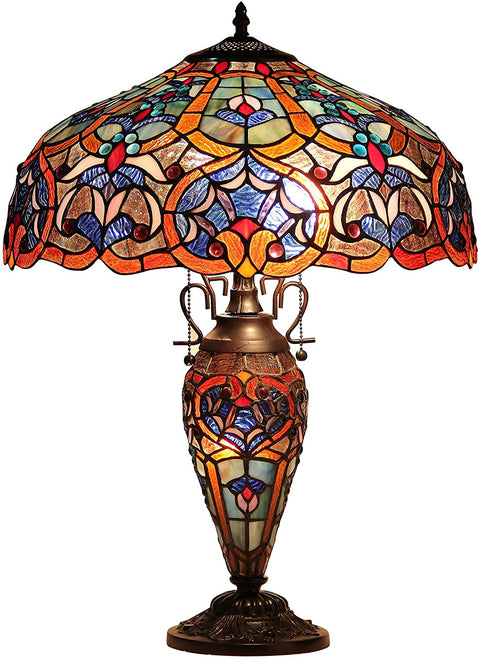 Oakestry CH33473BV18-DT3 Sadie Tiffany-Style Victorian 3-Light Double Lit Table Lamp, 18&#34; x 18&#34; x 25.4&#34;