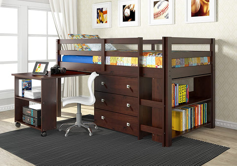 Oakestry Kids Study & Sleep Twin Cappuccino Low Loft Bed