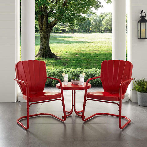 Oakestry KO10012RE Ridgeland Retro Metal 3-Piece Seating Set with 2 Chairs and Side Table, Red