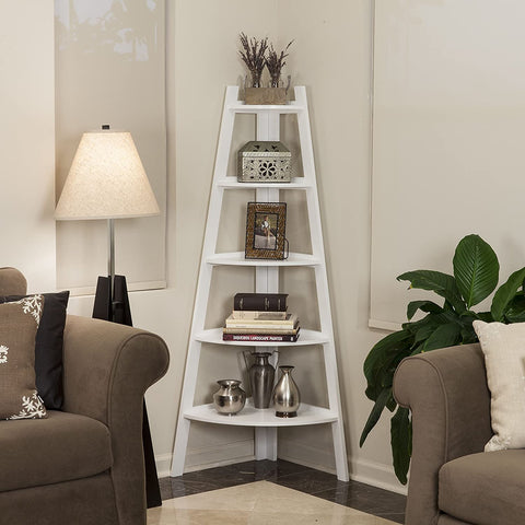Oakestry 5 Tier Corner Ladder Display Bookshelf, White