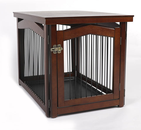 Oakestry 2-in-1 Configurable Pet Crate and Gate, Brown, Large