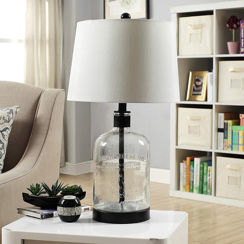 Oakestry Bailey 26.5&#34; Clear Glass and Black Metal Jar Style Table Lamp for Living Room, Bedroom and Home Office