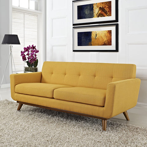 Oakestry Engage Mid-Century Modern Upholstered Fabric Loveseat in Citrus