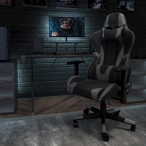 Oakestry X30 Gaming Chair Racing Office Ergonomic Computer Chair with Fully Reclining Back and Slide-Out Footrest in Gray LeatherSoft