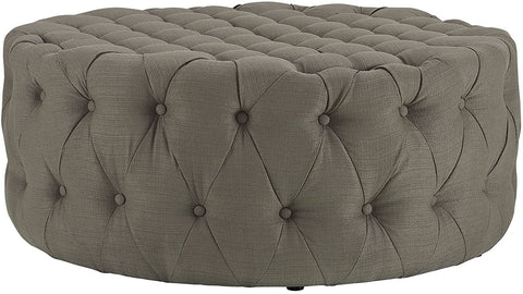 Oakestry Amour Fabric Upholstered Button-Tufted Round Ottoman in Granite