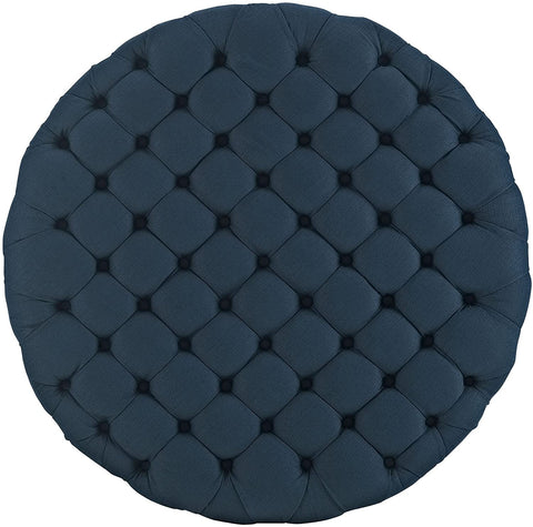Oakestry Amour Fabric Upholstered Button-Tufted Round Ottoman in Azure