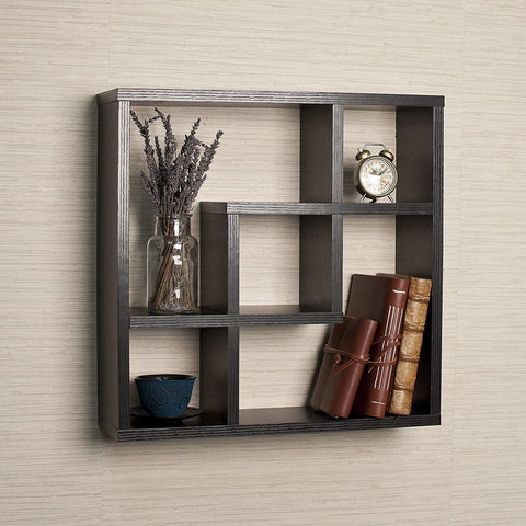 Oakestry FF4513B Modern Minimalistic Wall Decor - Geometric Square Compartment Wall Mount Shelf with 5 Openings - Black