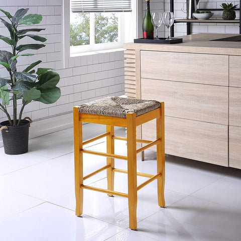 Oakestry Square Rush Seat Counter Height Stool, 24-Inch, Oak