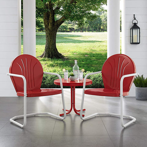 Oakestry KO10004RE-RE Griffith Retro Metal 3-Piece Outdoor Seating Set with 2 Chairs and Side Table Red