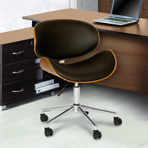 Oakestry Daphne Office Chair in Black Faux Leather and Chrome Finish
