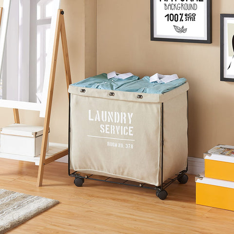 Oakestry Army Canvas Laundry Hamper on Wheels, Canvas Laundry Bag, Laundry Basket with Wheels