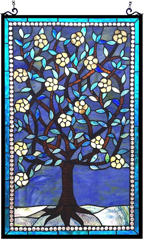 Oakestry Woodley Tiffany-Glass Tree of Life Window Panel 20X32