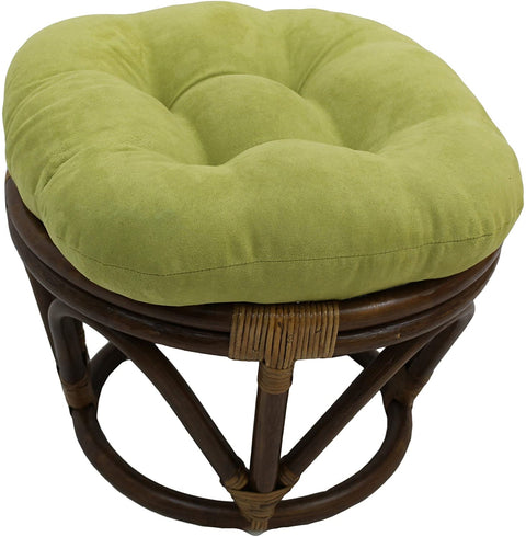 Oakestry Solid Microsuede Tufted Round Footstool Cushion, 18&#34;, Mojito Lime