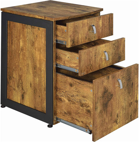 Oakestry Estrella 3-Drawer File Cabinet, Antique Nutmeg and Gunmetal