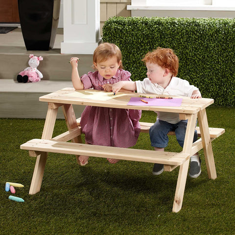 Oakestry Kids Wooden Picnic Bench Outdoor Patio Dining Table, Natural