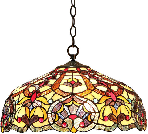 Oakestry CH33473IV18-DH2 18&#34; Shade Sadie, Tiffany-Style Victorian 2 Light Ceiling Pendant Fixture