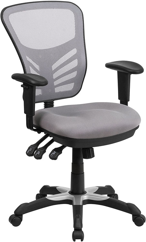 Oakestry Mid-Back Gray Mesh Multifunction Executive Swivel Ergonomic Office Chair with Adjustable Arms