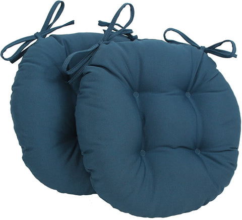 Oakestry Solid Twill Round Tufted Chair Cushions (Set of 2), 16&#34;, Indigo