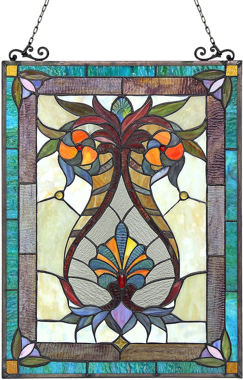 Oakestry 17.5x25 Theodore Tiffany-Glass Victorian Window Panel, One Size