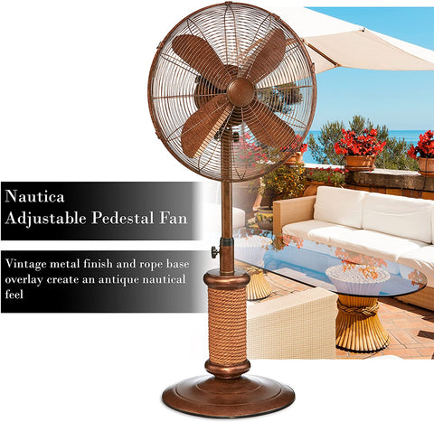 Oakestry Adjustable Height Oscillating Outdoor Pedestal Fan, 18 In, Nautica