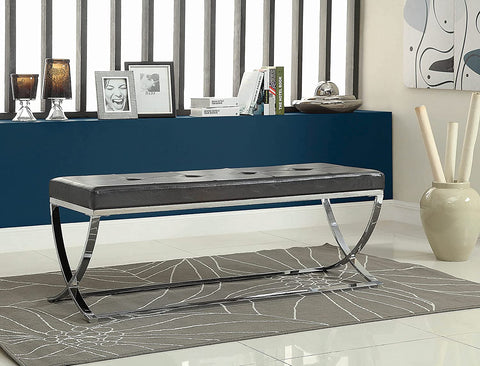 Oakestry Man-Made Leather Bench with Metal Base Black and Chrome
