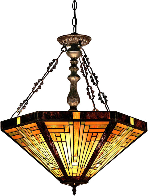 Oakestry CH33359MR22-UH3 Innes Tiffany-Style Mission 3-Light Inverted Ceiling Pendant with Fixture with Shade, 24.3 x 21.7 x 21.7&#34;, Bronze