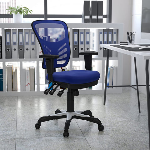 Oakestry Mid-Back Blue Mesh Multifunction Executive Swivel Ergonomic Office Chair with Adjustable Arms