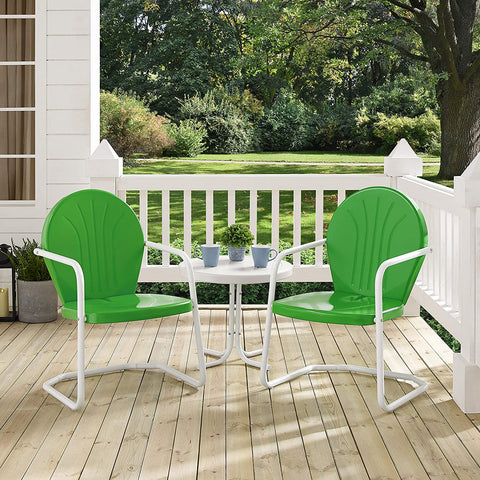 Oakestry KO10004GR Griffith 3-Piece Retro Metal Outdoor Seating Set with Table and 2 Chairs, Grasshopper Green