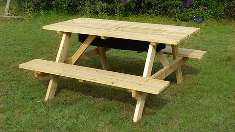 Oakestry Cooler Wooden Picnic Table and Bench Kit Outdoor Patio Dining Table, Natural