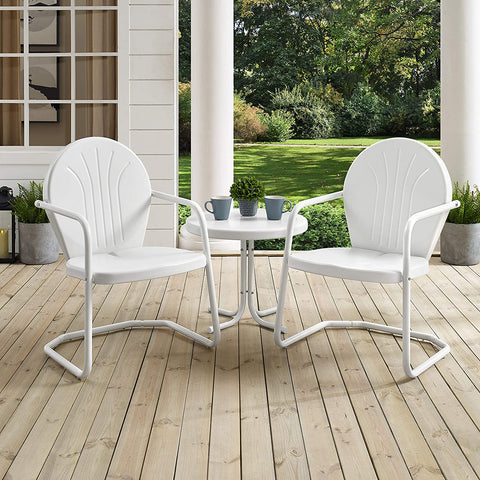 Oakestry KO10004WH Griffith 3-Piece Retro Metal Outdoor Seating Set with Table and 2 Chairs, White