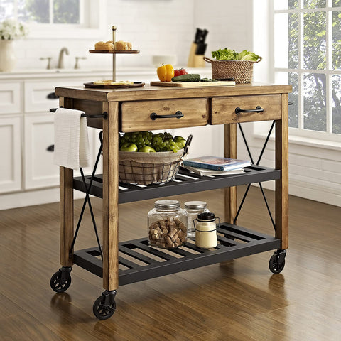 Oakestry Roots Rack Industrial Rolling Kitchen Cart, Natural