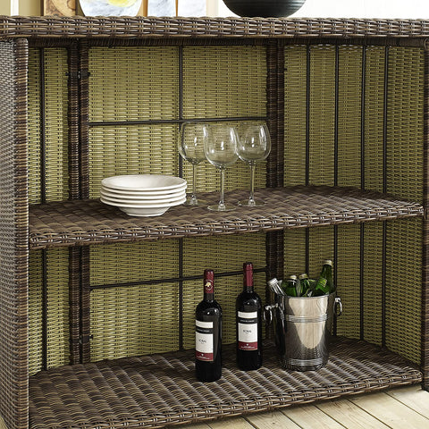 Oakestry Bradenton Outdoor Wicker Bar with Glass Top - Weathered Brown