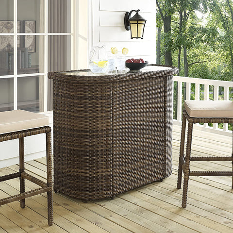 Oakestry Bradenton Outdoor Wicker Bar with Glass Top - Weathered Brown