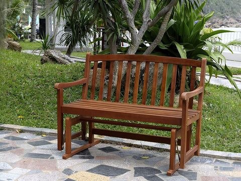 Oakestry 2-Person Glider Bench Wooden Bench for Outdoor Patio Garden Dining, Stained